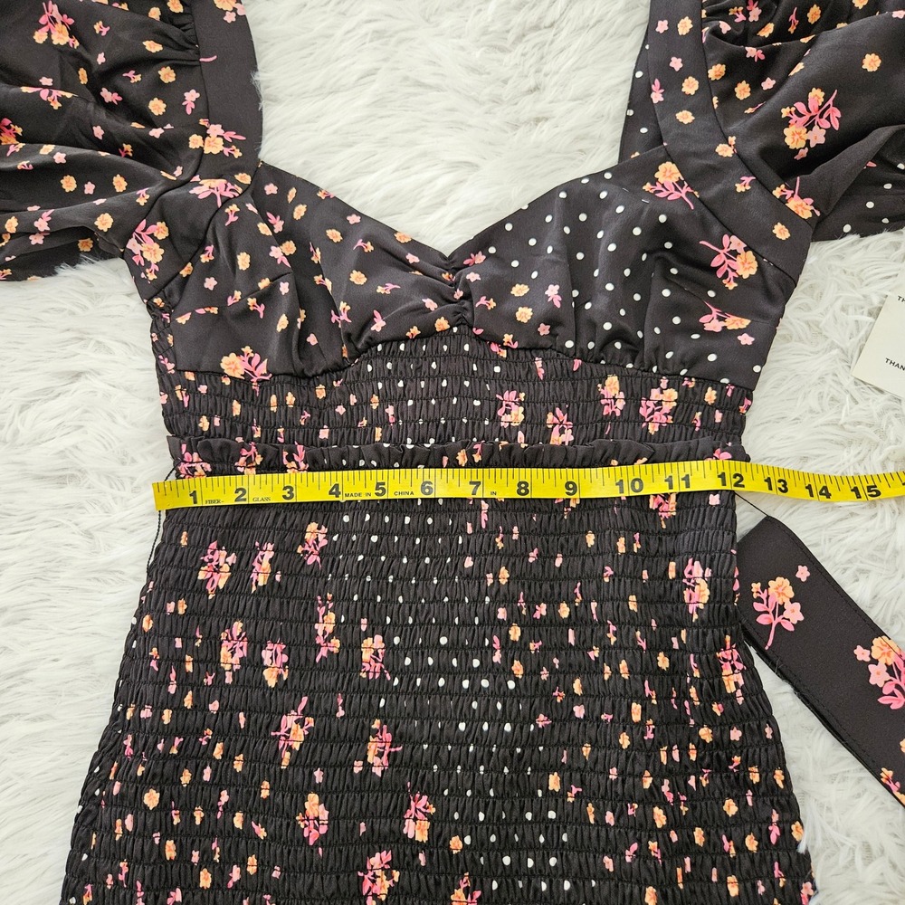 For Love & Lemons Camellia Black Floral Polka Dot Belted Mini Dress Sz S - Picture 7 of 10